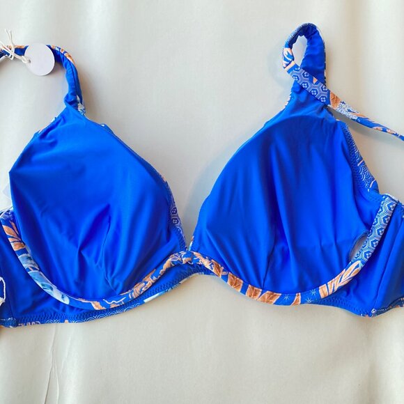 Seafolly Eden DD Fixed Triangle Bikini Top 8 Azure NWT - Picture 8 of 9